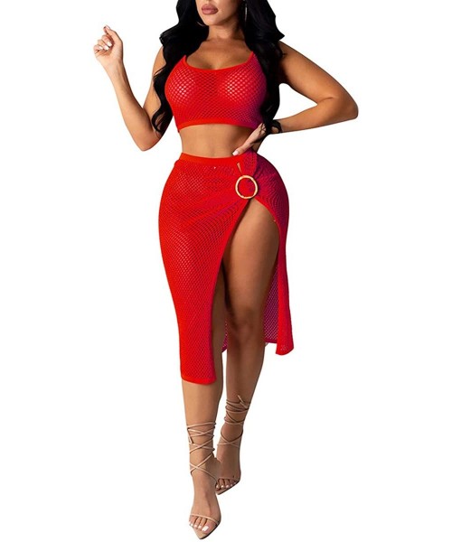 Cover-Ups Women's Sexy Bathing Suit Summer Beach Dress Bikini Cover Up Swimsuit - Red - CZ19C4AK9UX