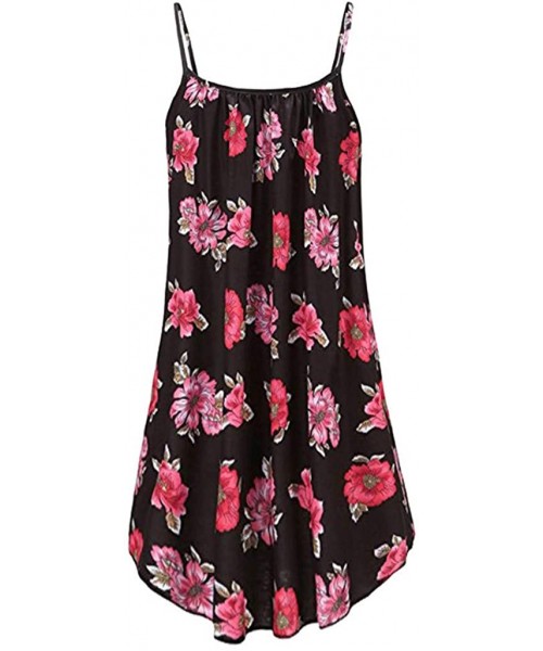 Cover-Ups Women's Vintage Boho Dress Sleeveless Summer Beach Floral Printed T-Shirts Short Dress Casual Mini Dresses for Wome...