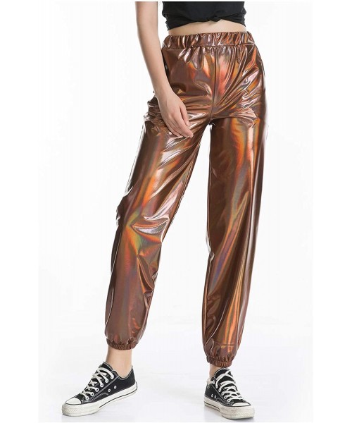 Sets Women's Metallic Shiny Jogger Pants Holographic Hip Hop Sweatpant Tap. - Khaki - C918Z3NZ6TE