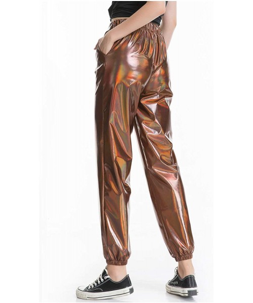 Sets Women's Metallic Shiny Jogger Pants Holographic Hip Hop Sweatpant Tap. - Khaki - C918Z3NZ6TE