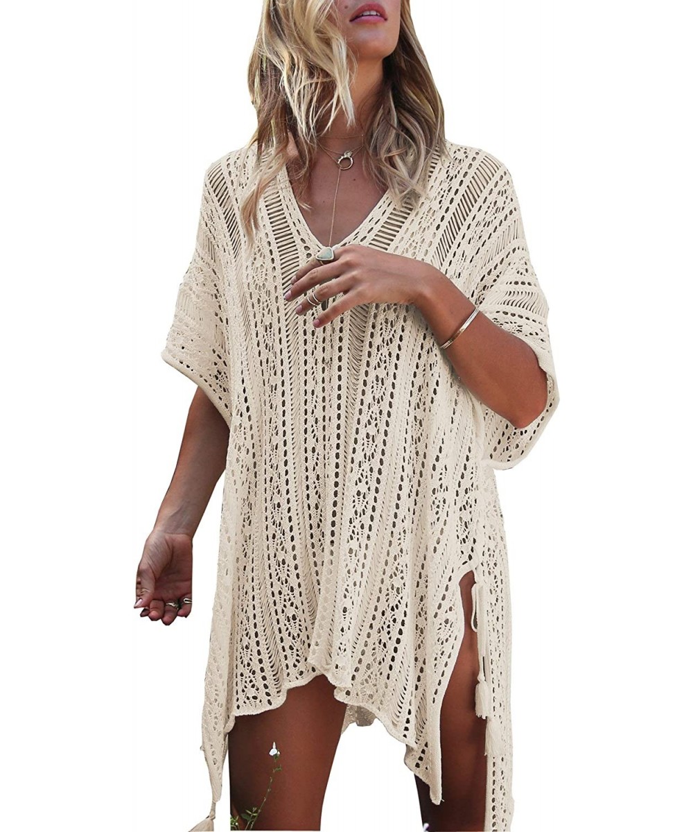 Cover-Ups Beach Swimsuit for Women Sleeve Coverups Bikini Cover Up Net - Slit Dark Beige - C919CZI50H7