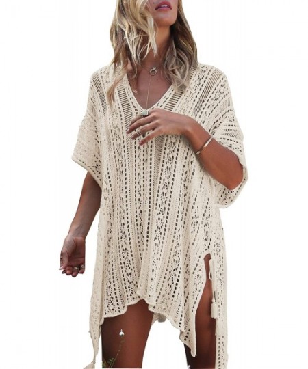 Cover-Ups Beach Swimsuit for Women Sleeve Coverups Bikini Cover Up Net - Slit Dark Beige - C919CZI50H7