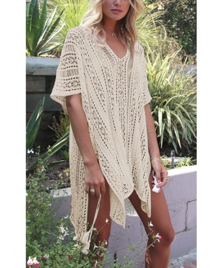 Cover-Ups Beach Swimsuit for Women Sleeve Coverups Bikini Cover Up Net - Slit Dark Beige - C919CZI50H7