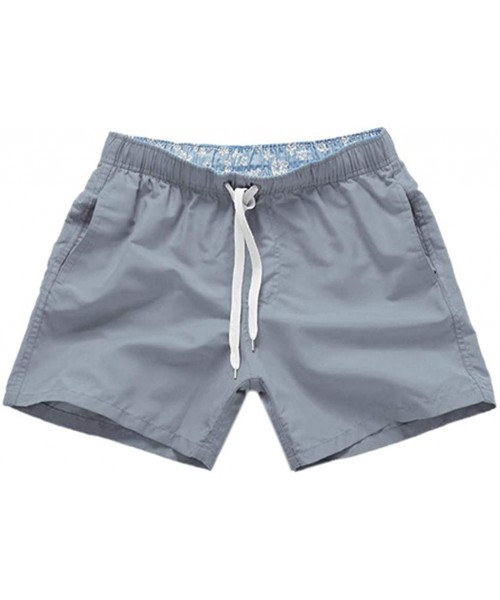 Board Shorts Men Beach Shorts Pure Color Splice Stripe Beach Swimming Trunks Board Swimsuit Shorts - Gray - C818R39IMLL