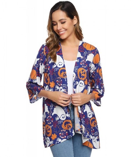 Cover-Ups Women 3/4 Sleeve Floral Chiffon Casual Loose Kimono Cardigan Capes - Pat3 - CJ18Y4II92H