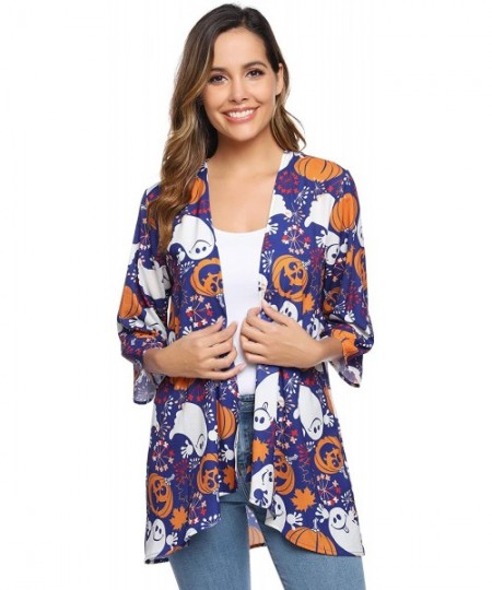 Cover-Ups Women 3/4 Sleeve Floral Chiffon Casual Loose Kimono Cardigan Capes - Pat3 - CJ18Y4II92H