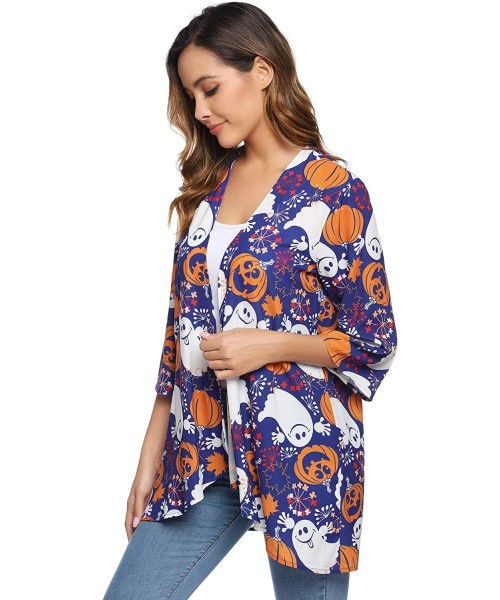 Cover-Ups Women 3/4 Sleeve Floral Chiffon Casual Loose Kimono Cardigan Capes - Pat3 - CJ18Y4II92H