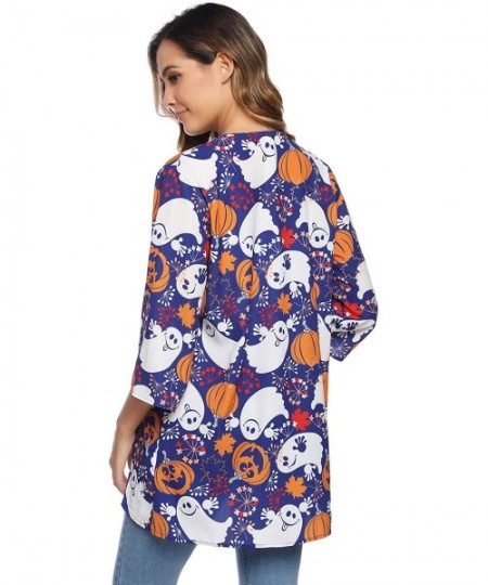 Cover-Ups Women 3/4 Sleeve Floral Chiffon Casual Loose Kimono Cardigan Capes - Pat3 - CJ18Y4II92H