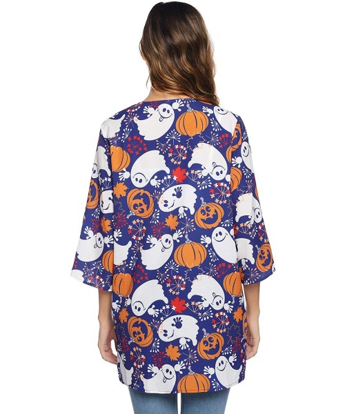 Cover-Ups Women 3/4 Sleeve Floral Chiffon Casual Loose Kimono Cardigan Capes - Pat3 - CJ18Y4II92H