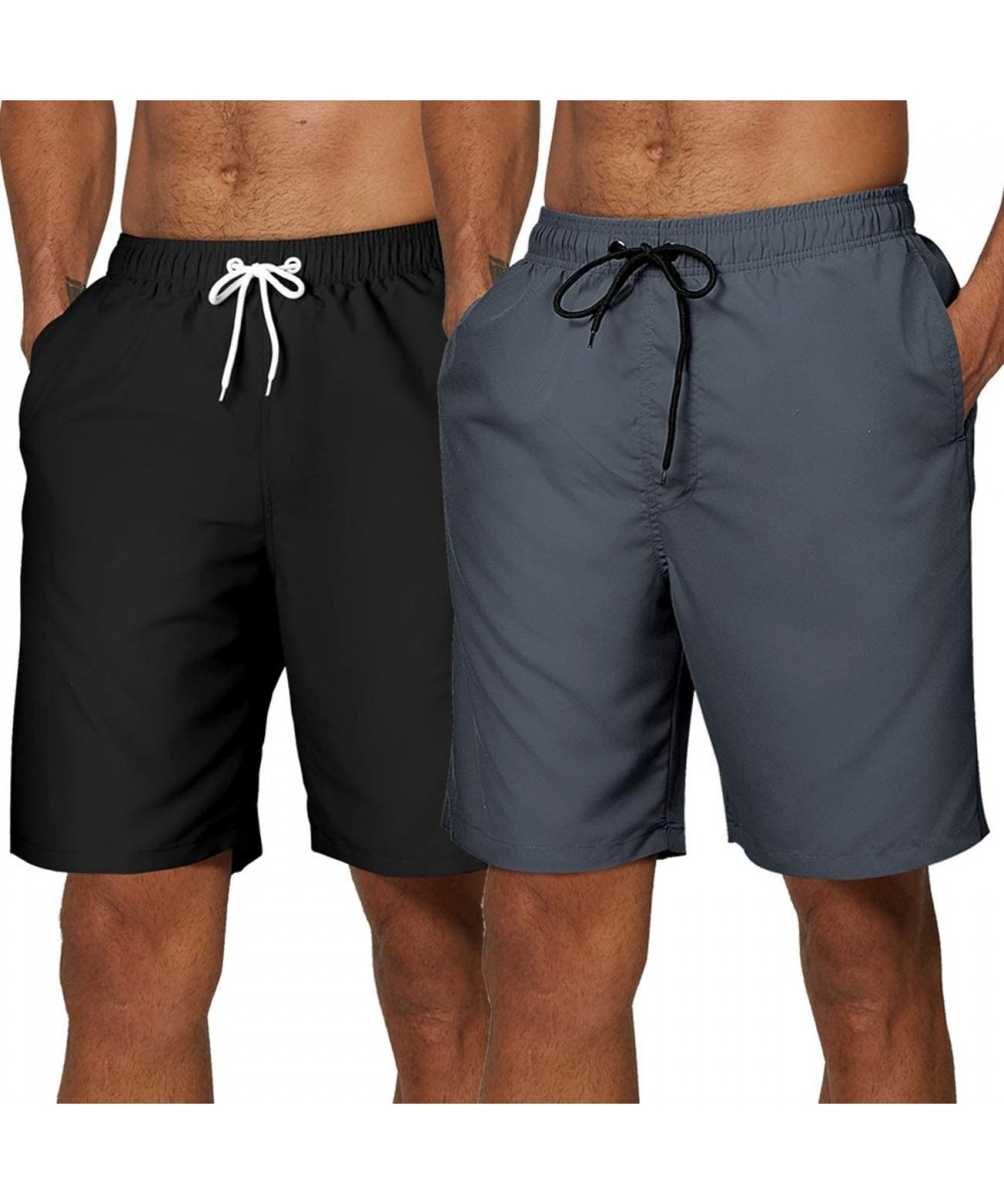 Racing Men's 2 Pack Swim Trunks Quick Dry Beach Boardshorts Classic Length - Black- Grey(pack of 2) - CQ194TMQSZW