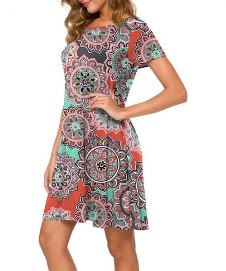 Cover-Ups Women's Summer Casual Tshirt Dresses Short Sleeve Boho Beach Dress - Floral Orange - CJ18SZH9EN9