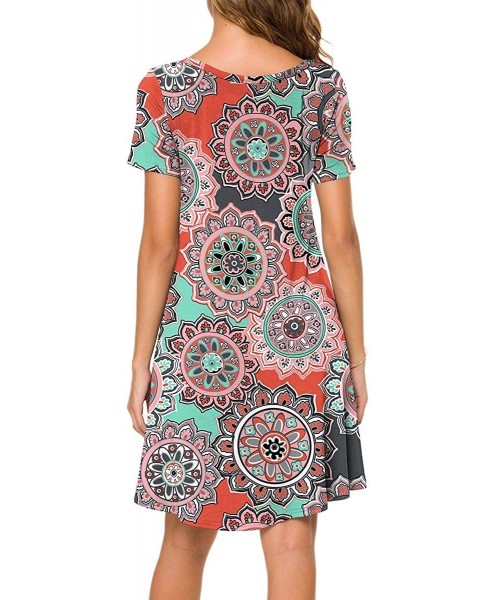 Cover-Ups Women's Summer Casual Tshirt Dresses Short Sleeve Boho Beach Dress - Floral Orange - CJ18SZH9EN9