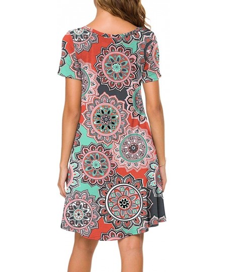 Cover-Ups Women's Summer Casual Tshirt Dresses Short Sleeve Boho Beach Dress - Floral Orange - CJ18SZH9EN9