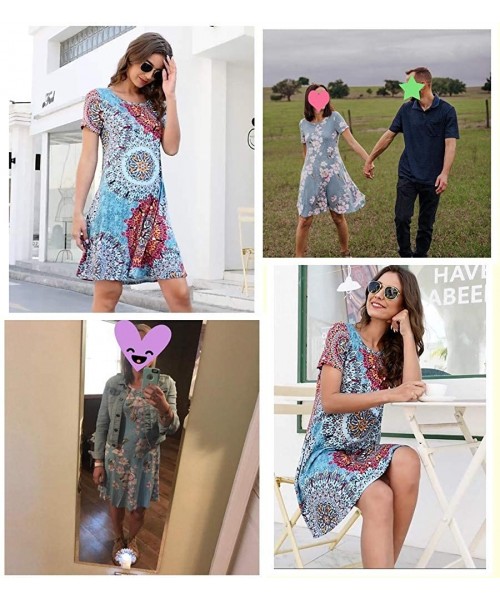 Cover-Ups Women's Summer Casual Tshirt Dresses Short Sleeve Boho Beach Dress - Floral Orange - CJ18SZH9EN9