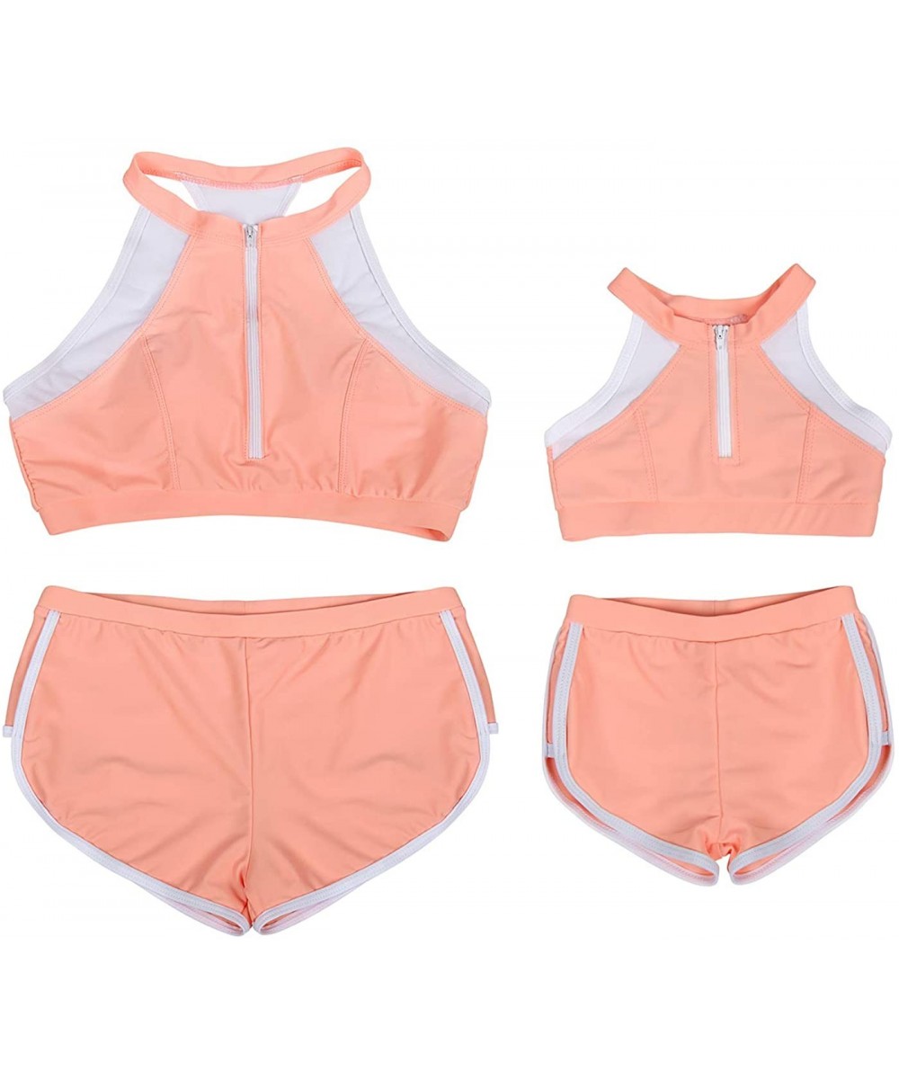 Sets Mommy and Me Family Matching Swimsuits Women Swimwear Bikini Set High Waisted Girls Bathing Suit - Orange-338 - C2196IE8YH7