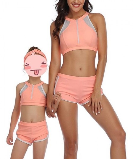 Sets Mommy and Me Family Matching Swimsuits Women Swimwear Bikini Set High Waisted Girls Bathing Suit - Orange-338 - C2196IE8YH7