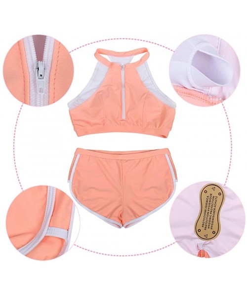 Sets Mommy and Me Family Matching Swimsuits Women Swimwear Bikini Set High Waisted Girls Bathing Suit - Orange-338 - C2196IE8YH7