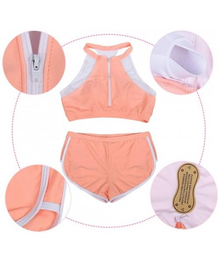 Sets Mommy and Me Family Matching Swimsuits Women Swimwear Bikini Set High Waisted Girls Bathing Suit - Orange-338 - C2196IE8YH7