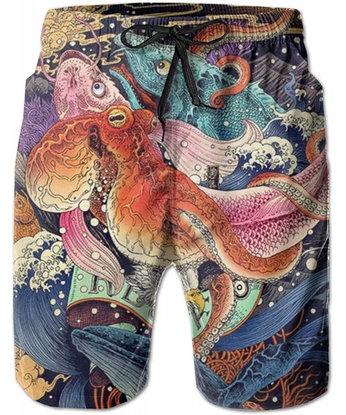 Board Shorts Mens Swim Trunks Quick Dry Beach Shorts Drawstring Waist Surf Shorts (Jellyfish Under The Ocean Sea Blue) - Japa...