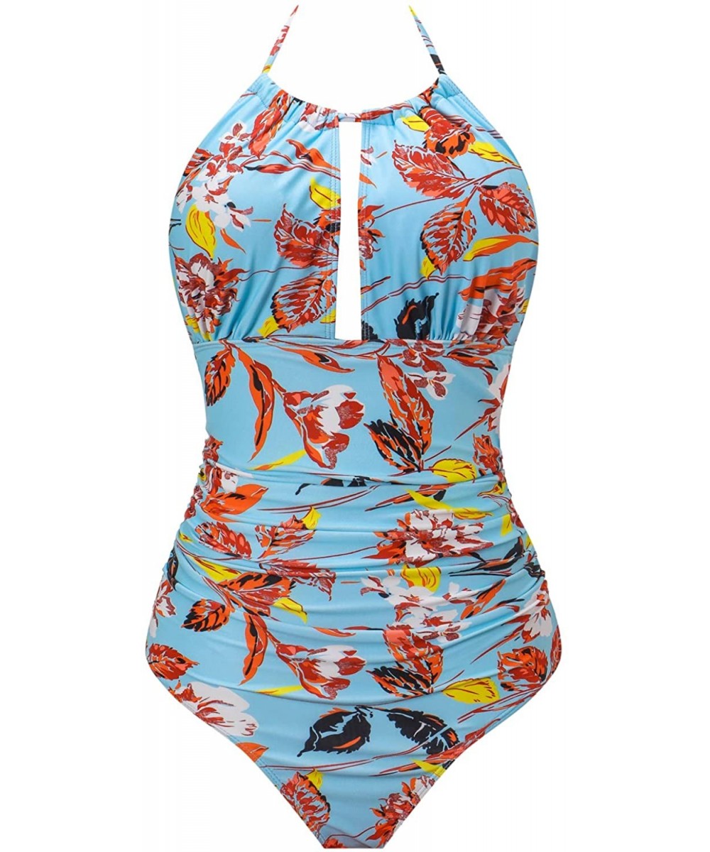 One-Pieces Womens One Piece Swimsuits for Women Tummy Control Swimwear Deep Plunge Backless Halter Bathing Suits 03flower 06 ...