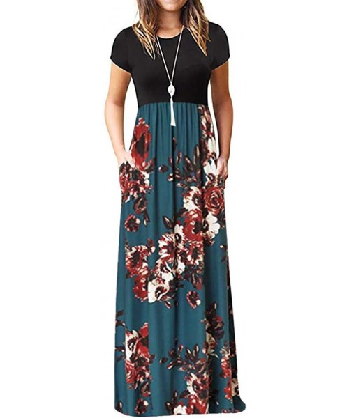 Cover-Ups Dresses for Women Casual Fall-Elegant Maxi Dress Floral Printed Spring Short Sleeves Casual Summer Tunic Long Dress...