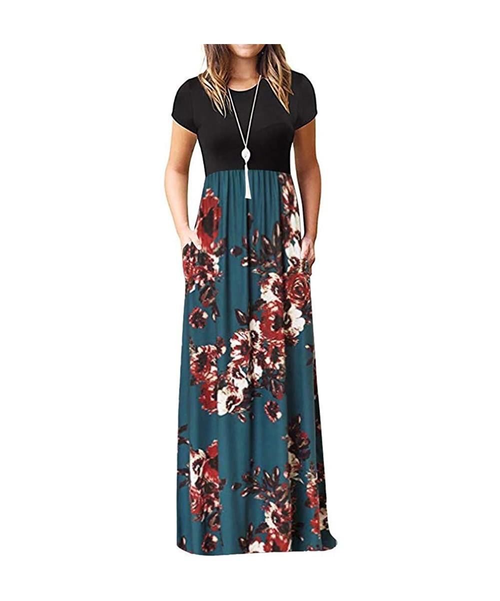 Cover-Ups Dresses for Women Casual Fall-Elegant Maxi Dress Floral Printed Spring Short Sleeves Casual Summer Tunic Long Dress...