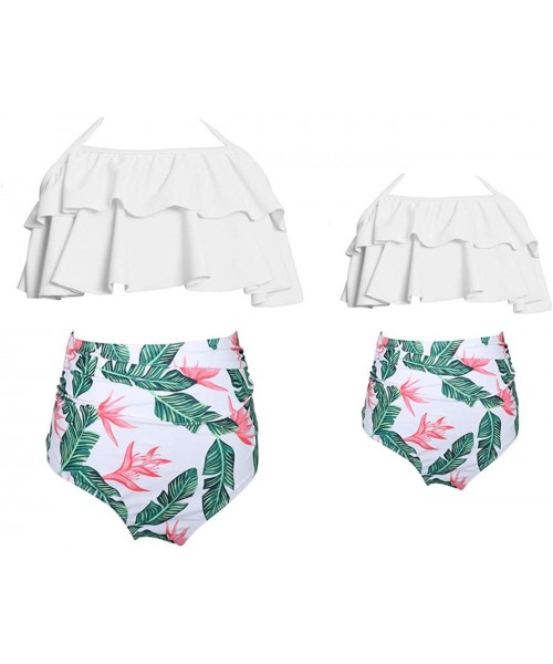 Racing Mother and Baby Family Match Swimwear Floral Printed Two Piece Bikini - White/Green - CP18QIKW6ZH