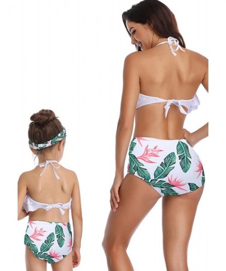 Racing Mother and Baby Family Match Swimwear Floral Printed Two Piece Bikini - White/Green - CP18QIKW6ZH