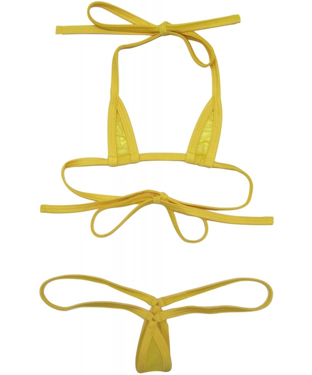 Sets Women's See-Thru Smallest Teardrop G-String Bikini - Yellow - C111XZBMJUR