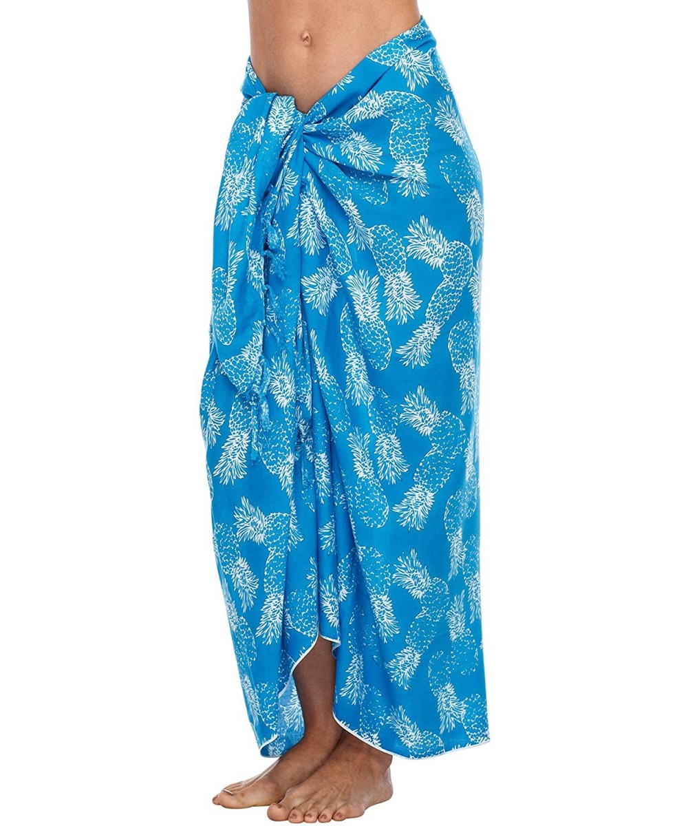 Cover-Ups Womens Beach Cover Up Sarong Swimsuit Cover-Up Pareo Coverups Print - Turquoise - C5193NW3MXE