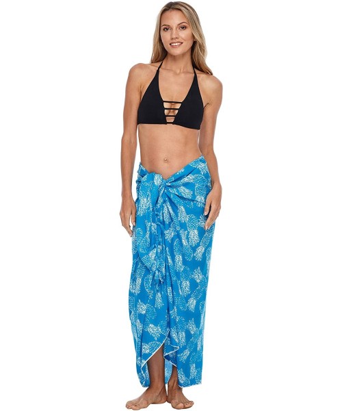 Cover-Ups Womens Beach Cover Up Sarong Swimsuit Cover-Up Pareo Coverups Print - Turquoise - C5193NW3MXE