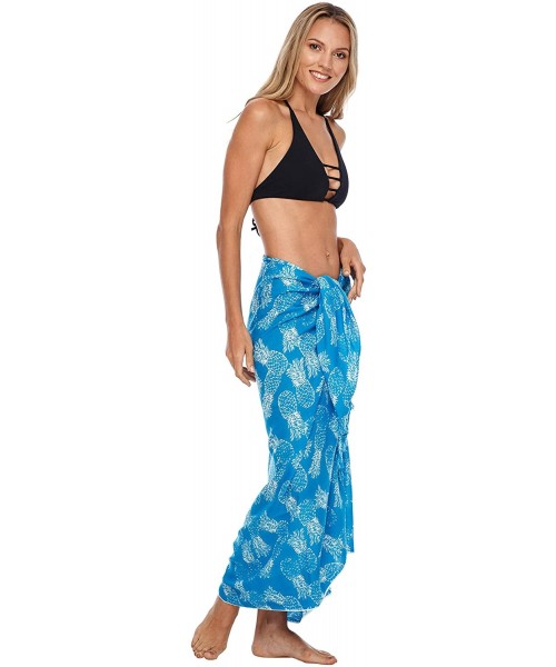 Cover-Ups Womens Beach Cover Up Sarong Swimsuit Cover-Up Pareo Coverups Print - Turquoise - C5193NW3MXE