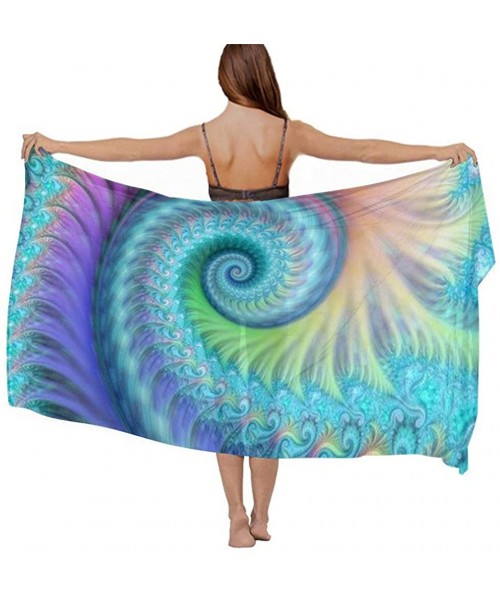 Cover-Ups Women Chiffon Scarf Summer Beach Wrap Skirt Swimwear Bikini Cover-up - Fractal Turquoise Blue Tie Dye Octopus - C21...