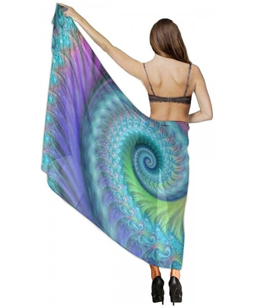 Cover-Ups Women Chiffon Scarf Summer Beach Wrap Skirt Swimwear Bikini Cover-up - Fractal Turquoise Blue Tie Dye Octopus - C21...