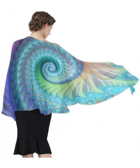 Cover-Ups Women Chiffon Scarf Summer Beach Wrap Skirt Swimwear Bikini Cover-up - Fractal Turquoise Blue Tie Dye Octopus - C21...