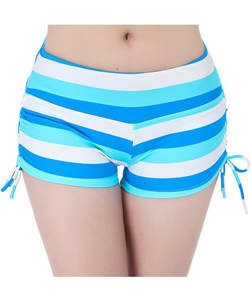 Tankinis Women's Drawstring Swim Board Shorts Beach Bikini Swimsuit Bottoms - Blue Stripes - CA18CMA477L