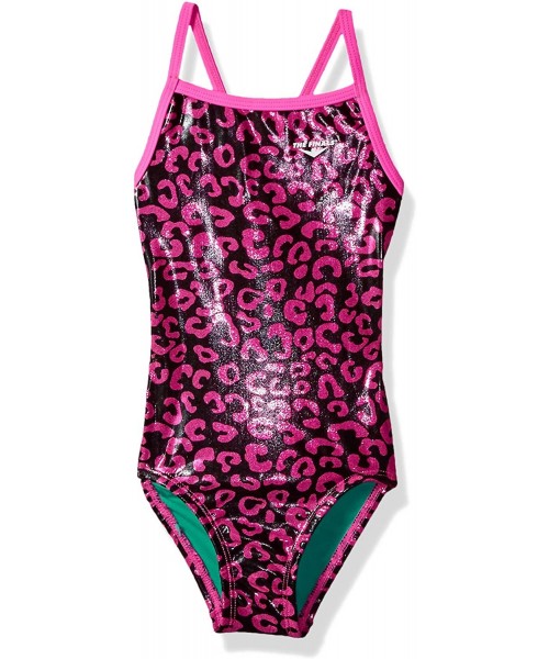 Racing Youth Women's Disco Cat Foil Flutter Back Swimsuits - Pink - CY116BE5OQV