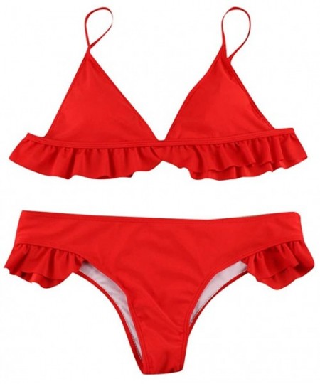 Sets Swimsuit for Women-Two Piece Bathing Suits Push Up Padded Ruffle Triangle Top with Bottom Bikini Set - Red - C41952NOMKC