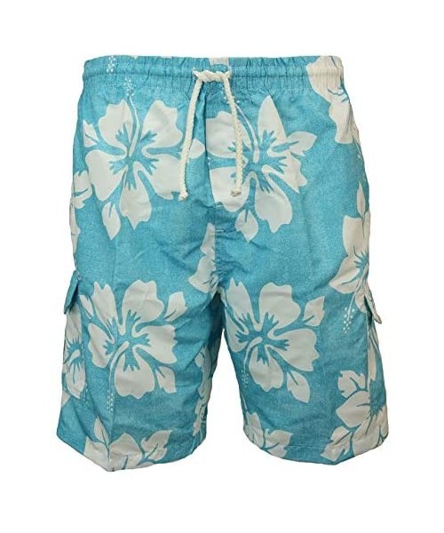 Trunks Men's Classic Long Swim Trunks Bathing Suit- Surfer Hibiscus- No Grommets - Blue - CW18UMALUC3