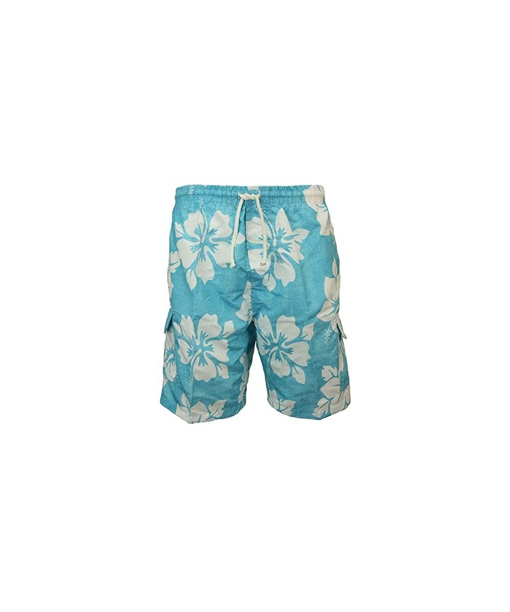 Trunks Men's Classic Long Swim Trunks Bathing Suit- Surfer Hibiscus- No Grommets - Blue - CW18UMALUC3