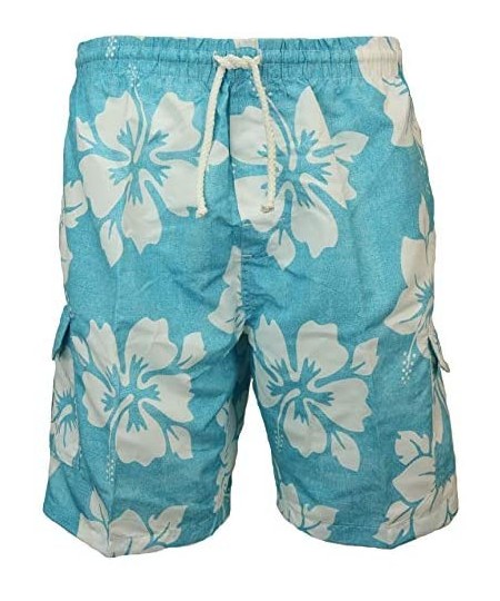 Trunks Men's Classic Long Swim Trunks Bathing Suit- Surfer Hibiscus- No Grommets - Blue - CW18UMALUC3