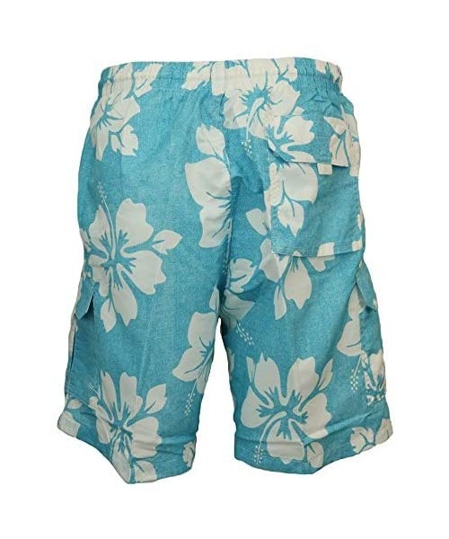 Trunks Men's Classic Long Swim Trunks Bathing Suit- Surfer Hibiscus- No Grommets - Blue - CW18UMALUC3