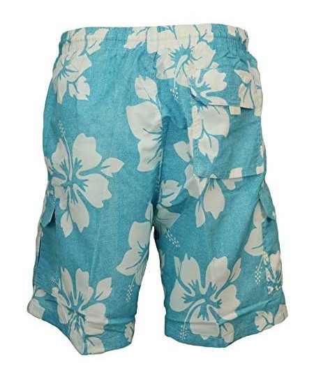 Trunks Men's Classic Long Swim Trunks Bathing Suit- Surfer Hibiscus- No Grommets - Blue - CW18UMALUC3