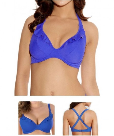 Tops In The Mix Black Banded Halter Bikini Top - Marine Blue - CY11RSRUY15