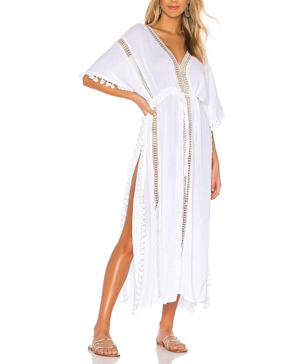 Cover-Ups Robe Kaftan Bikini Swimwear Cover Up Casual Long Beach Maxi Dress for Women - White 3 - CL192EHOE90