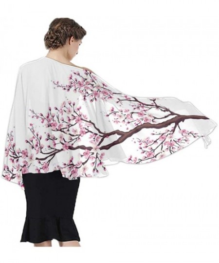 Cover-Ups Women Luxury Chiffon Swimwear Cover Up Oversize Beach Sarong Shawl Wrap Branch of a Flourishing Sakura Cherry Bloss...