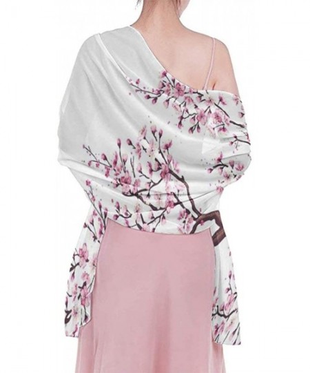 Cover-Ups Women Luxury Chiffon Swimwear Cover Up Oversize Beach Sarong Shawl Wrap Branch of a Flourishing Sakura Cherry Bloss...