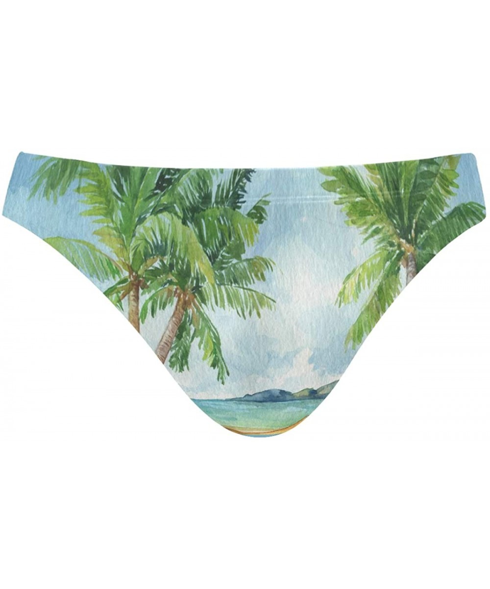 Briefs Men's Tropical Coconut Palms Swim Briefs Swimsuit Bikini Drawstring Swimwear Sexy Bathing Suit S-3XL - C418UQCAGR0