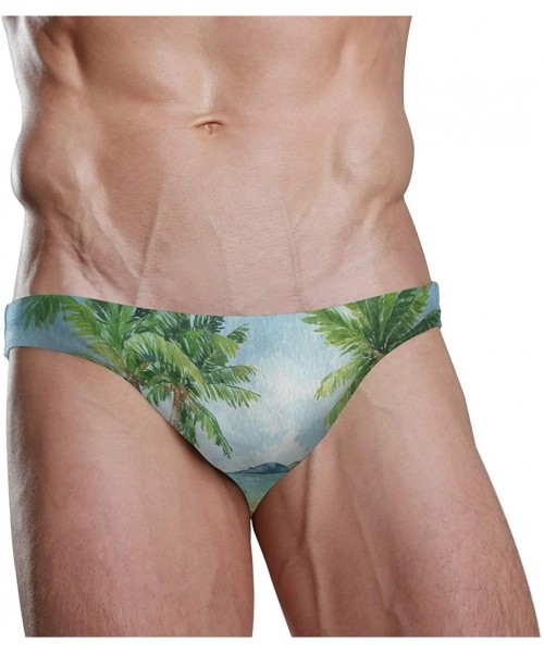 Briefs Men's Tropical Coconut Palms Swim Briefs Swimsuit Bikini Drawstring Swimwear Sexy Bathing Suit S-3XL - C418UQCAGR0