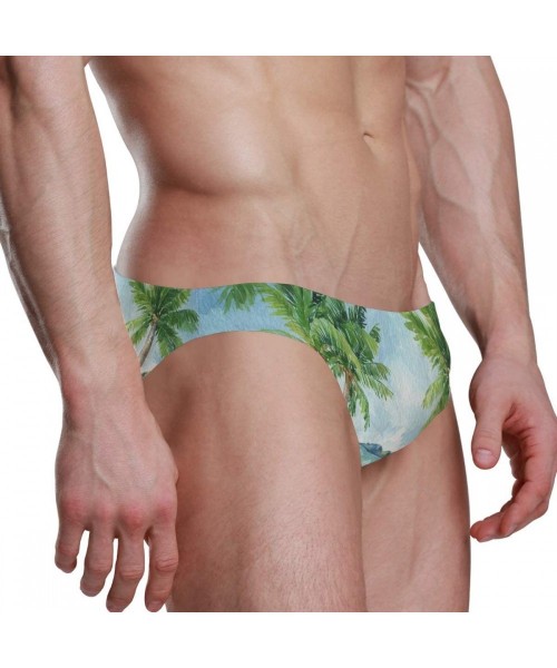 Briefs Men's Tropical Coconut Palms Swim Briefs Swimsuit Bikini Drawstring Swimwear Sexy Bathing Suit S-3XL - C418UQCAGR0